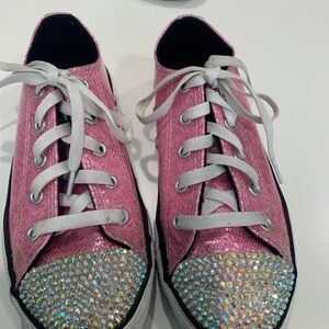 Converse Pink Sequin Sneakers Bling Sparkle Crystal 2 girls custom chucks